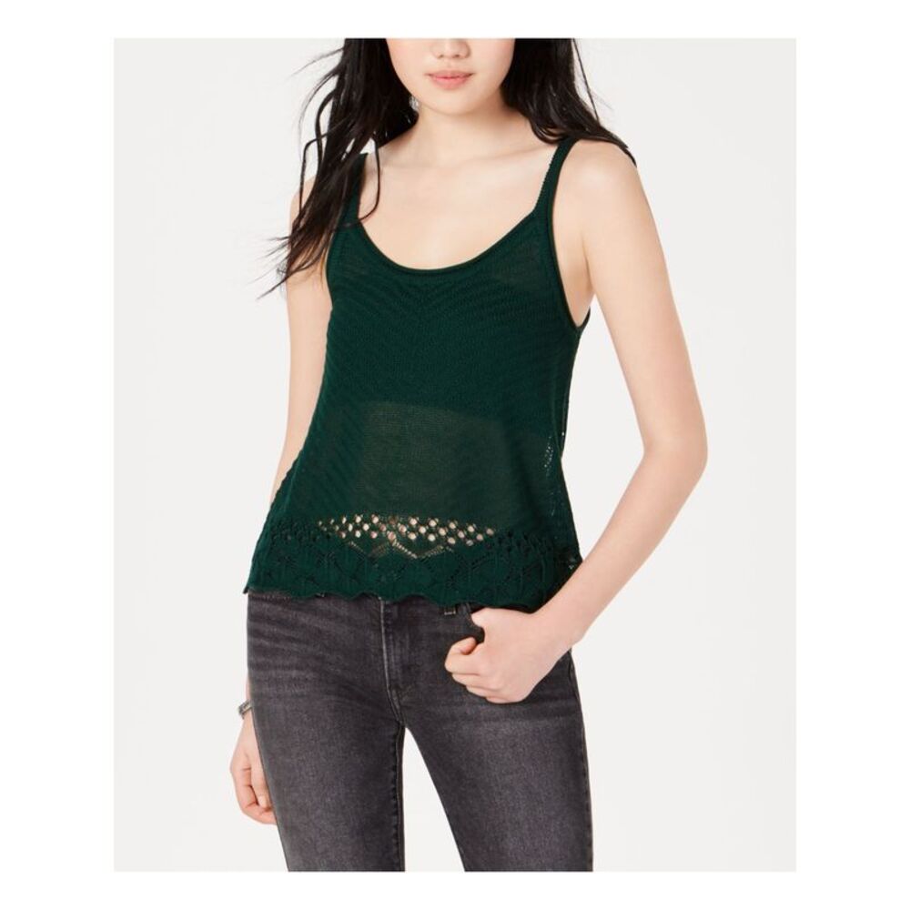 NWT FRESHMAN FOREVER Womens Green Pointelle-knit Sleeveless Tank Top S